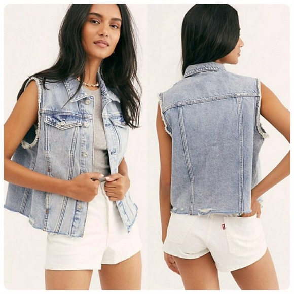 Oversized Denim Jean Vest Szs 